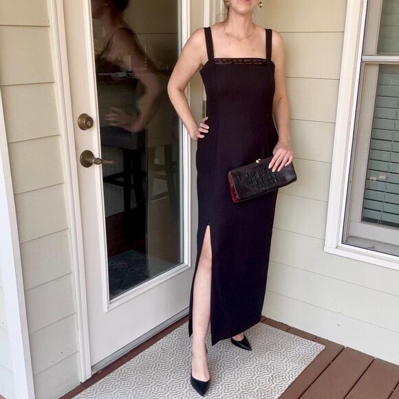 Vintage 1990s Y2K JR Nites Black Beaded Formal Prom Dress, Size 8 - Picture 2 of 16